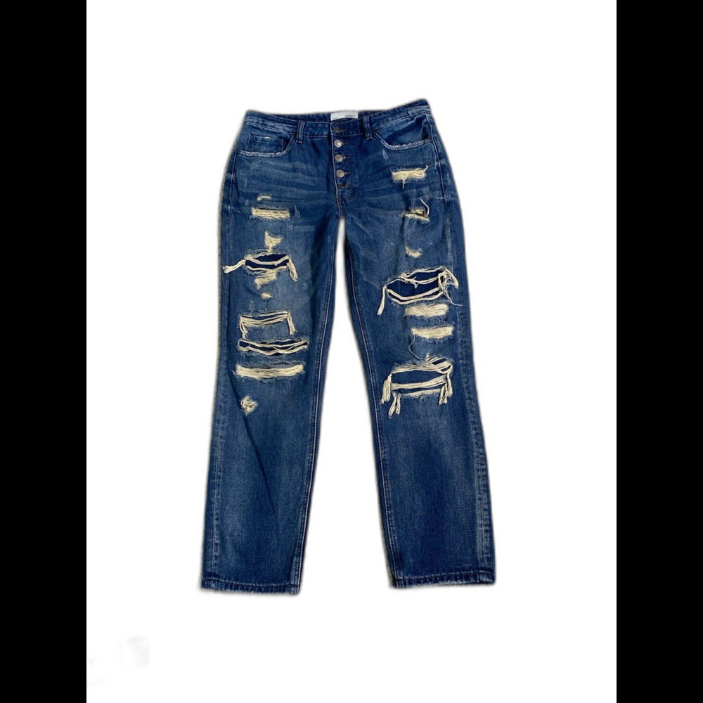 Vervet 90s Boyfriend High-Rise Exposed Button Fly Ripped Distressed 29